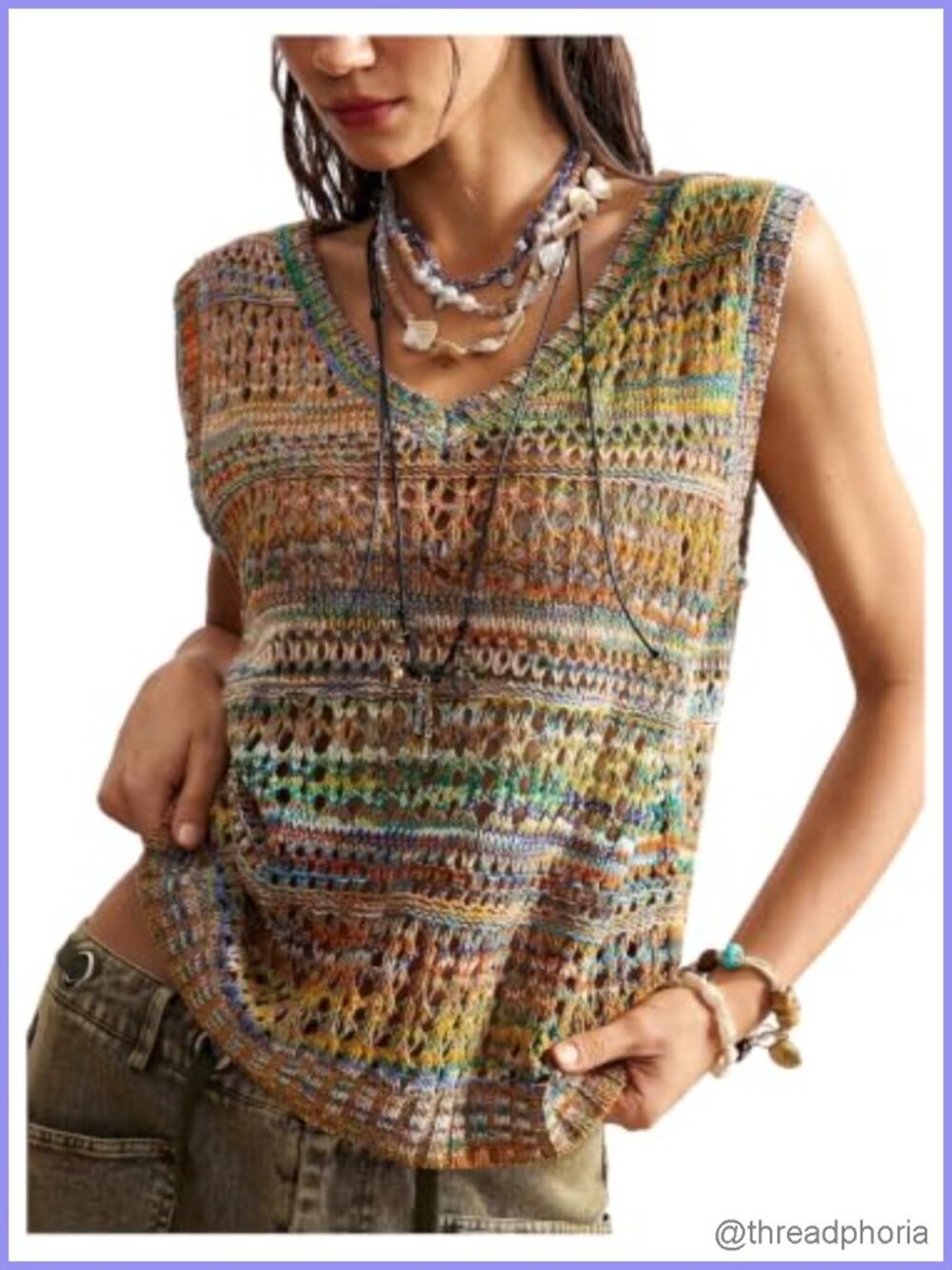 Women's Sleeveless Crochet Sweater Vest Boho Knit Tank Top Loose Fit